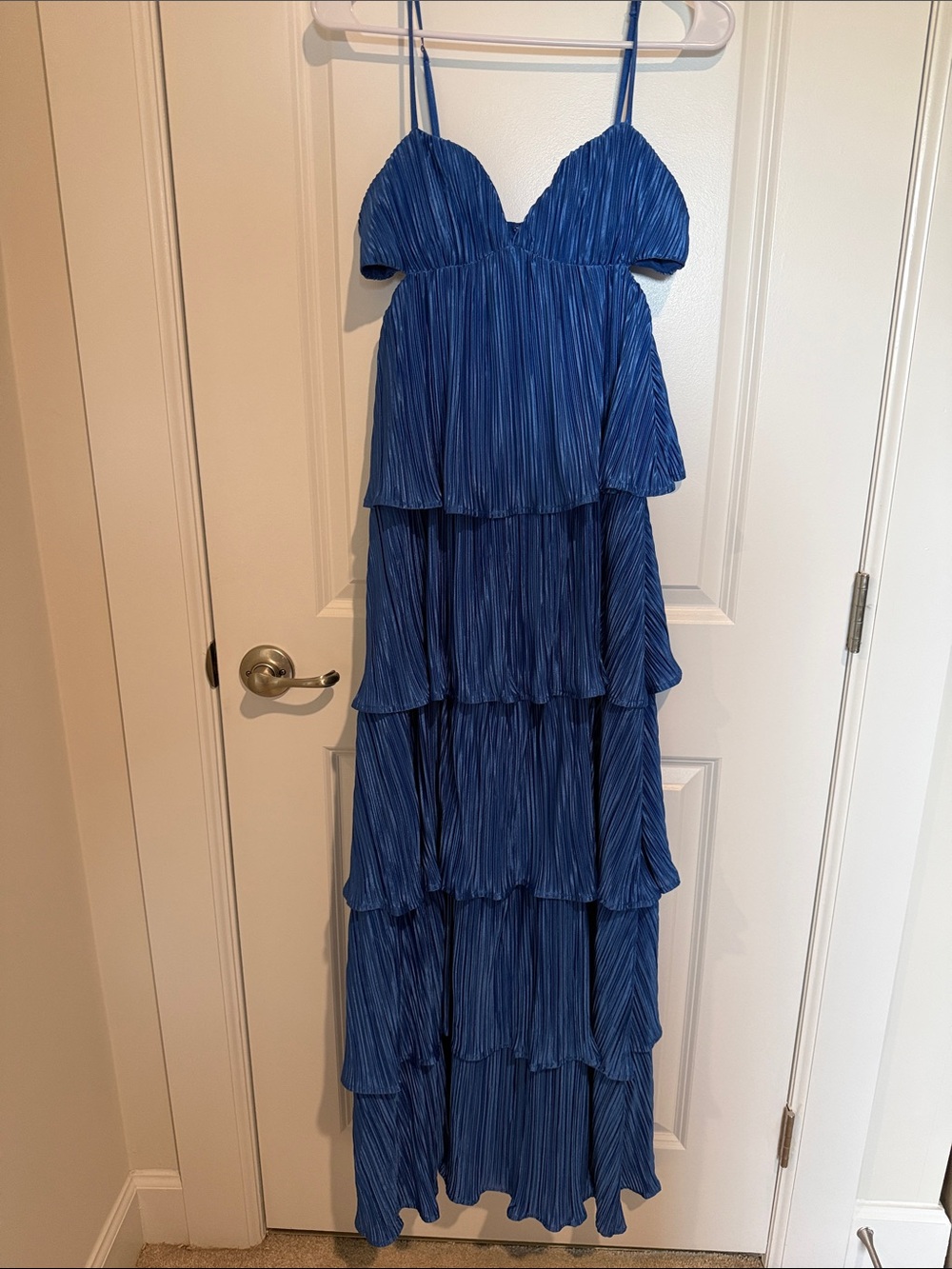 Lulu's Shimmery Royal Blue Pleated Maxi Dress